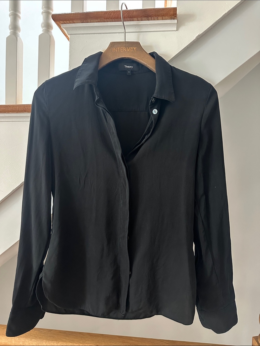 Theory Black Silk Long-Sleeve Shirt